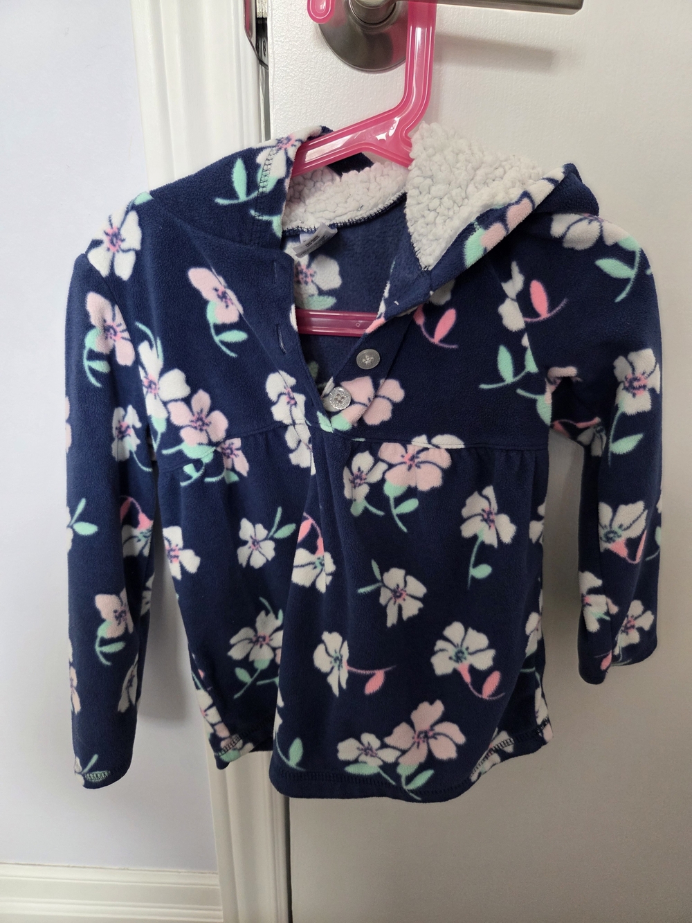 Carter's Navy Floral Sherpa Hooded Pullover with Pink & Mint Accents
